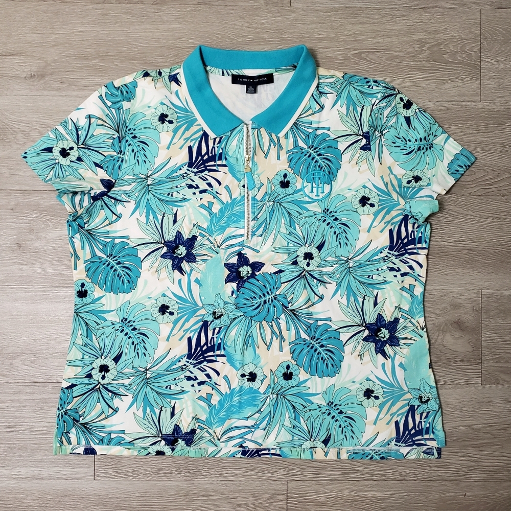 Tommy Hilfiger tropical Hawaii zip polo shirt size XL coastal summer vacation